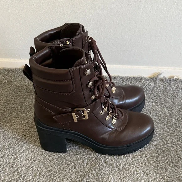 Guess Dark Brown Combat Boots with Silver Accents - Picture 2 of 5